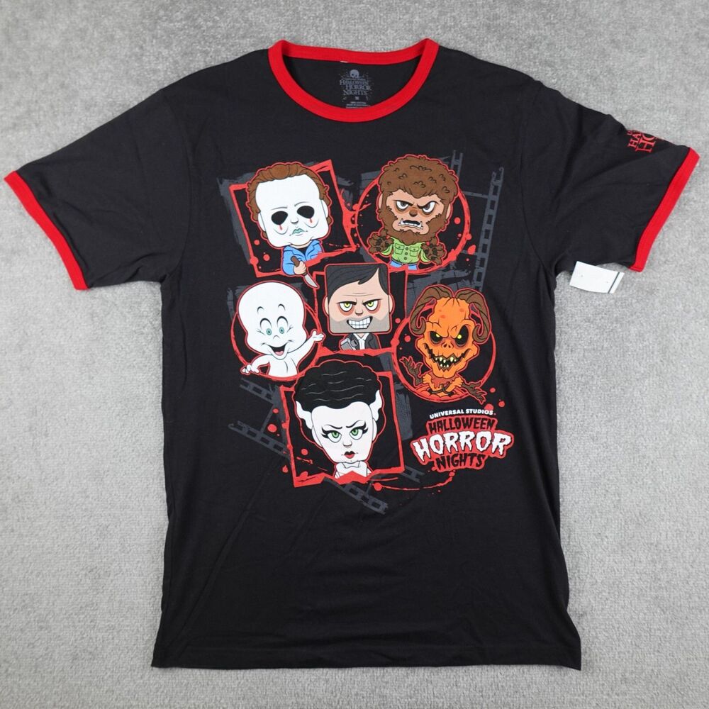 Halloween Horror Nights Shirt Men's M Black Red Ringer Graphic Tee 2022 NWT